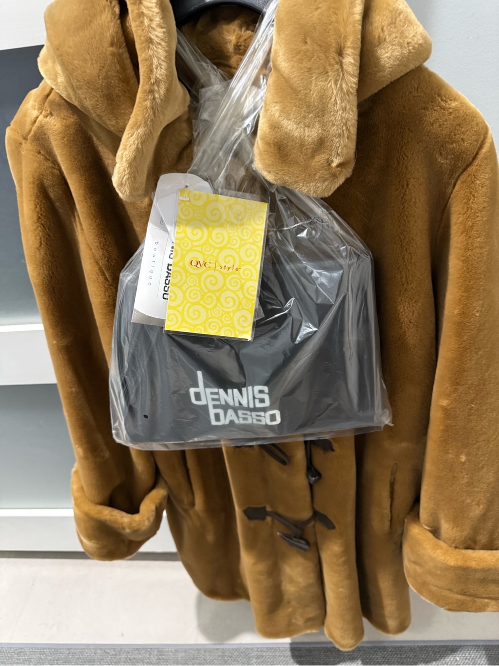 Dennis Basso Plush Hooded Toggle Coat in Camel Brown